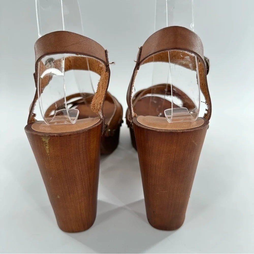 Madden girl womens sandals size 9 G-Nora brown faux leather chunky platforms
